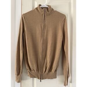 Aurelien Cashwool Zip-Up Sweater Made In Italy Beige Extrafine Marino Wool Sz M